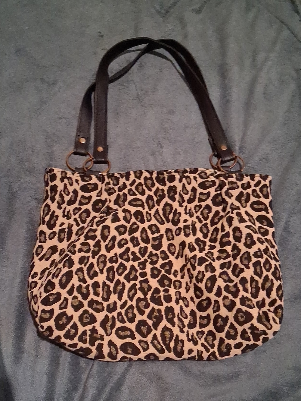 Leopard Print Tote Bag with Black Straps